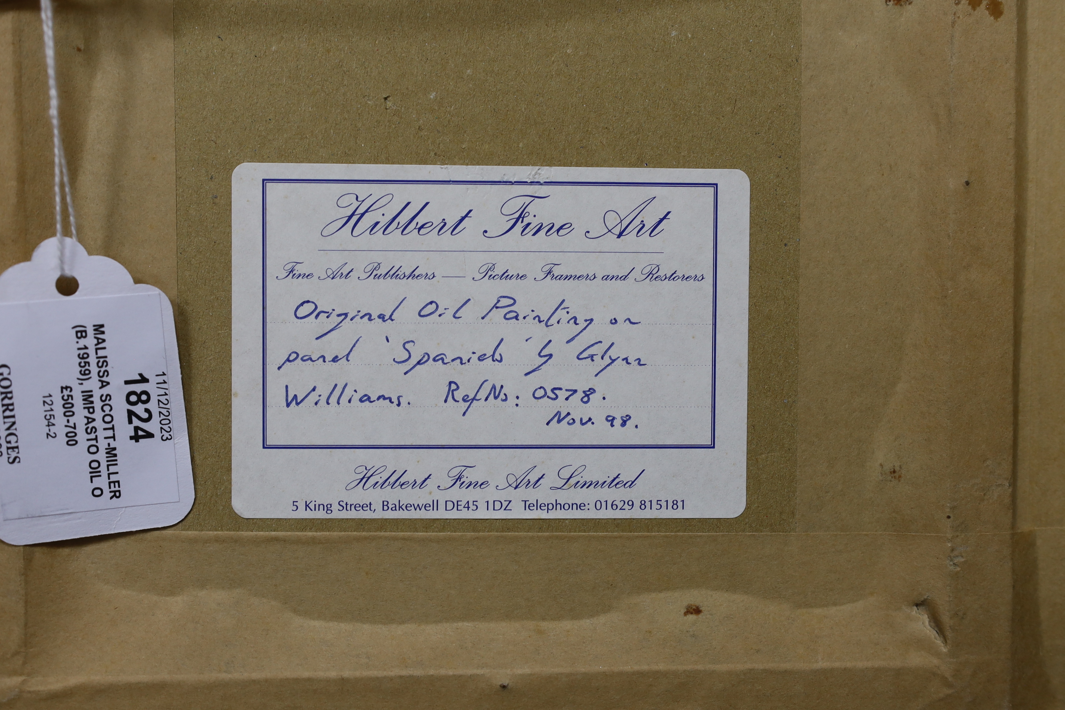 Glynn Williams, (Modern British), tondo oil on board, 'Spaniels', signed, label verso, 14.5 x 14.5cm, ornate gilt framed